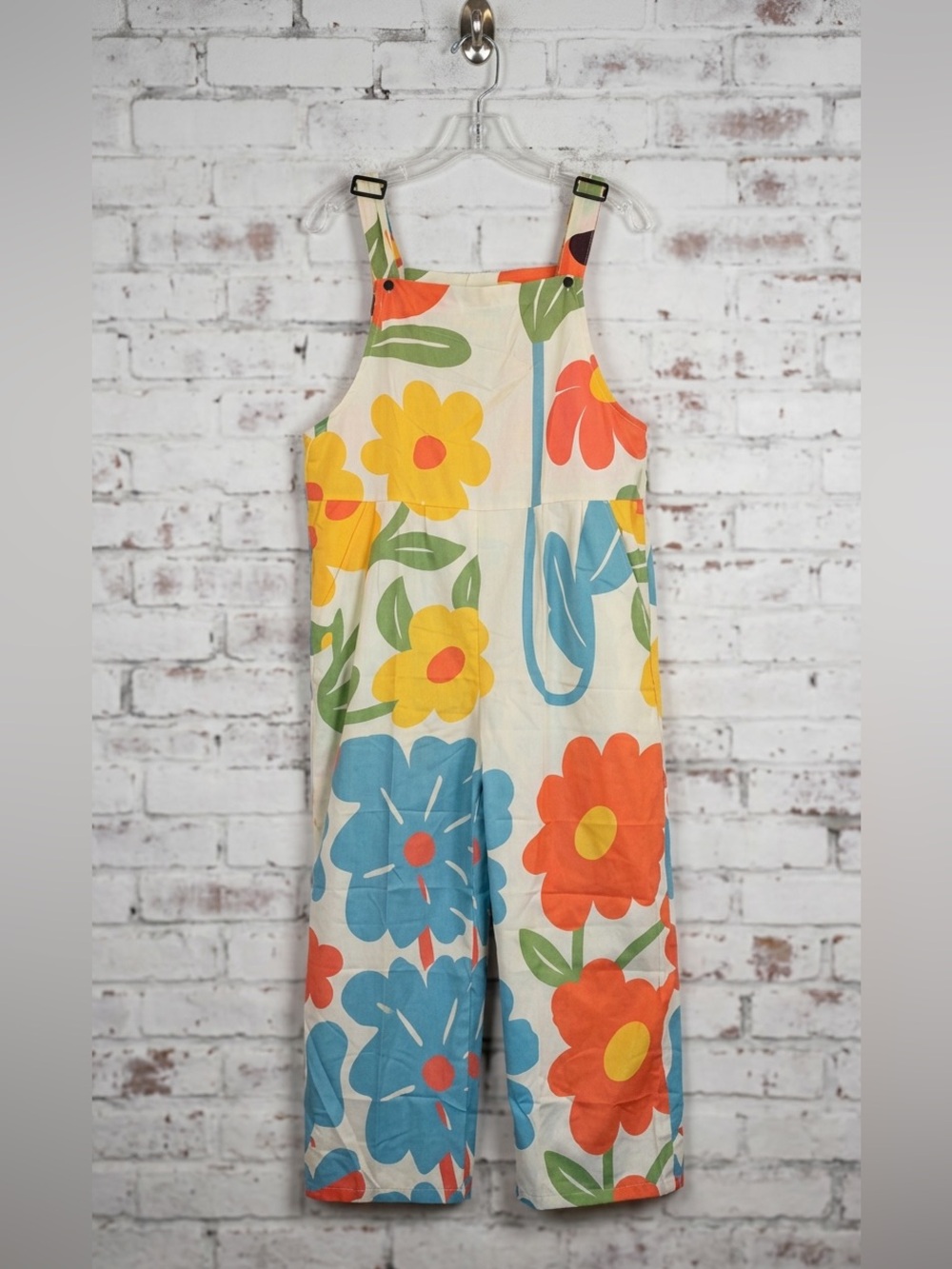 SHEIN White Floral Wide-Leg Jumpsuit with Blue, Yellow & Coral Flowers - Picture 1 of 4